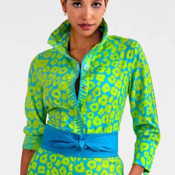 Vibrant Green and Blue Patterned Dress - Picture 1 of 6